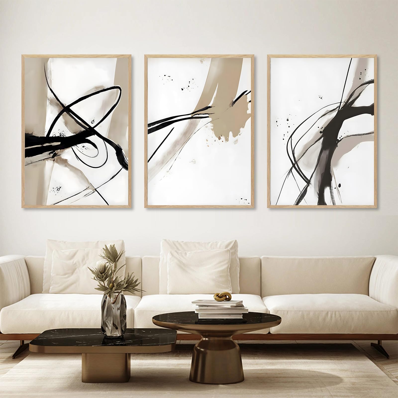 Black And Beige Abstract Canvas Wall Art - Neutral Abstract Prints - Minimalist Painting - Brown Black And Beige Picture - Neutral Artwork For Walls - 16x24 Inch