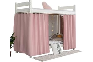 Teanea Heavy-Duty Blackout Bottom Bunk Bed Curtains Privacy Canopy Twin Size for Home Dorm, 2 Panels, Pink
