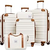 TAKUMI Luggage Sets 5 Piece Lightweight Carry On luggage with Duffel Bag ABS+PC Hardshell Suitcases with YKK zippers Double Spinner Wheels Travel Luggage with TSA Lock(WHITE BROWN, 5 PIECE SET)