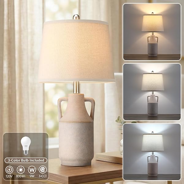 26″ VINTAGE CERAMIC TABLE LAMP FOR HOME DECOR, FARMHOUSE RETRO ANTIQUE WHITE LAMP WITH HANDLES FOR LIVING ROOM, RUSTIC POTTERY BEDSIDE NIGHTSTAND LAMP FOR BEDROOM, END TABLE, ENTRYWAY (BULB INCLUDED)