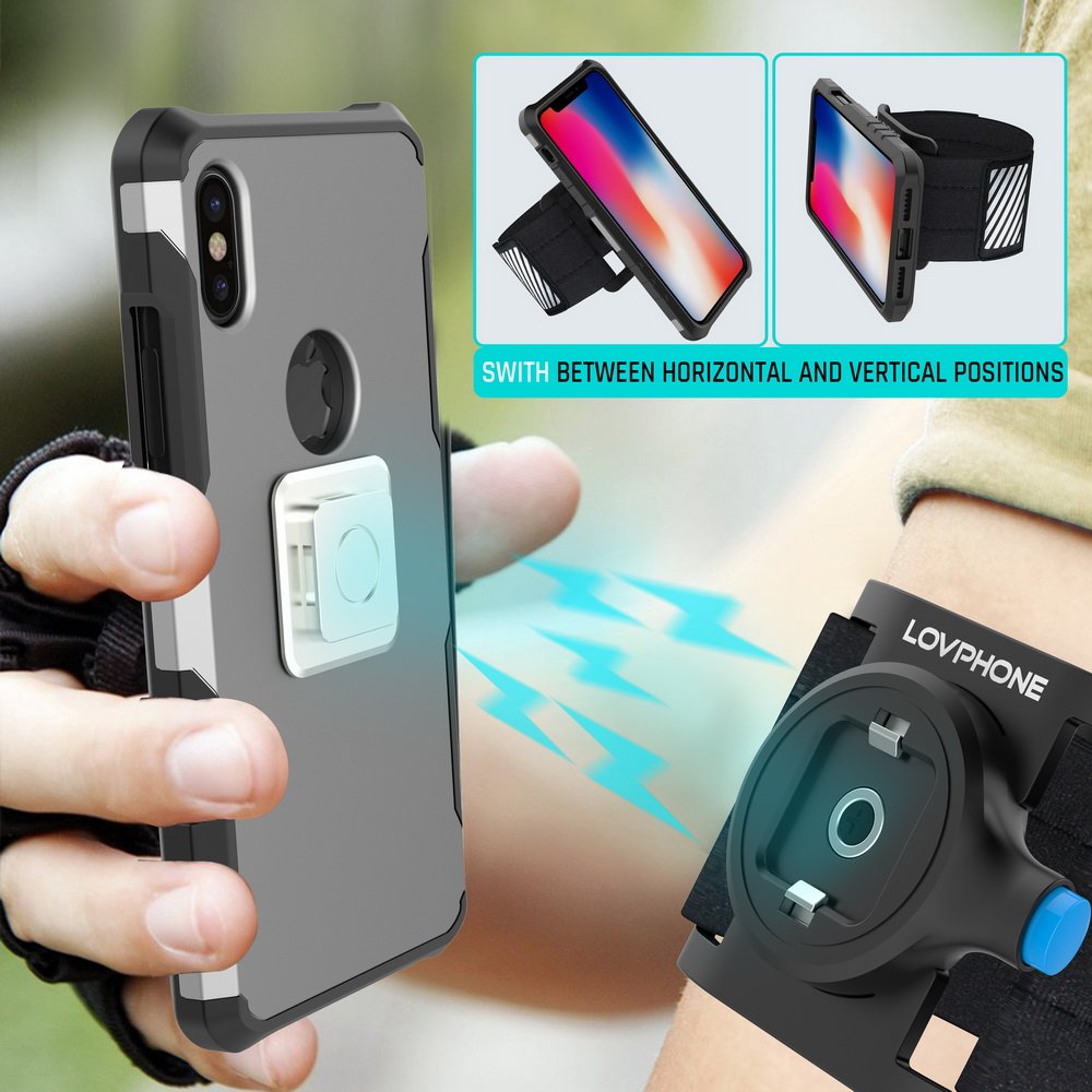 LOVPHONE Running Armband, Sport Exercise Armband with Magnetic Quick Installation and Two Size Adjustable Velcro Straps for iPhone X/8/8 Plus/7/7 Plus/6/6s, Samsung Note 8/S8/S7 Edge