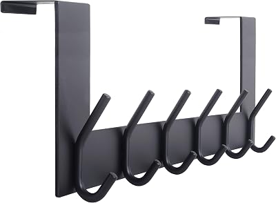 WEBI 6 Coat Hooks Over Door Hanger Rack for Towels Clothes Bathroom Black