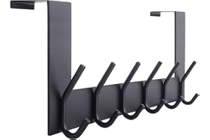 WEBI Over The Door Hook: Over The Door Towel Rack with 6 Coat Hooks for Hanging, Towel Hanger, Coat Hanger, Black