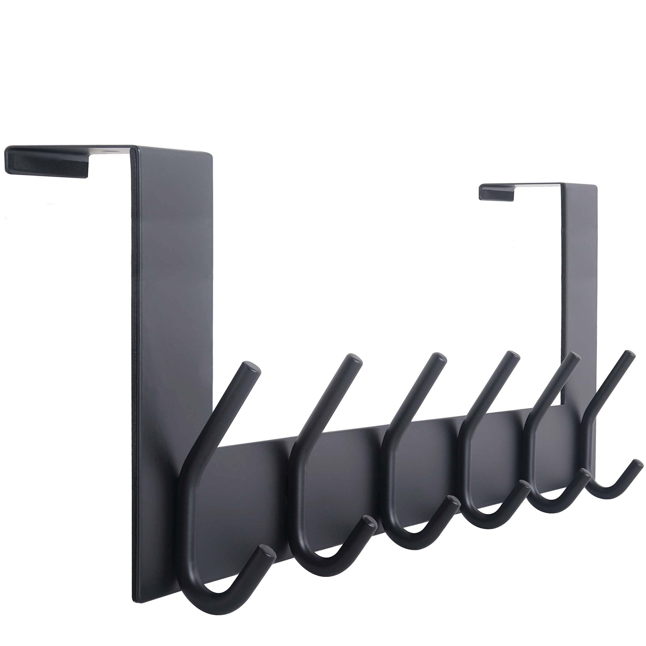 WEBI Over The Door Hook Door Hanger:Over The Door Towel Rack with 6 Coat Hooks for Hanging,Over Door Coat Hanger Rack for Towels,Clothes,Back of Bathroom,Black
