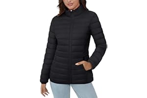MAGCOMSEN Women's Puffer Jacket Lightweight Quilted Padded 4 Pockets Zip-up Stand-collar Winter Fleece Coat