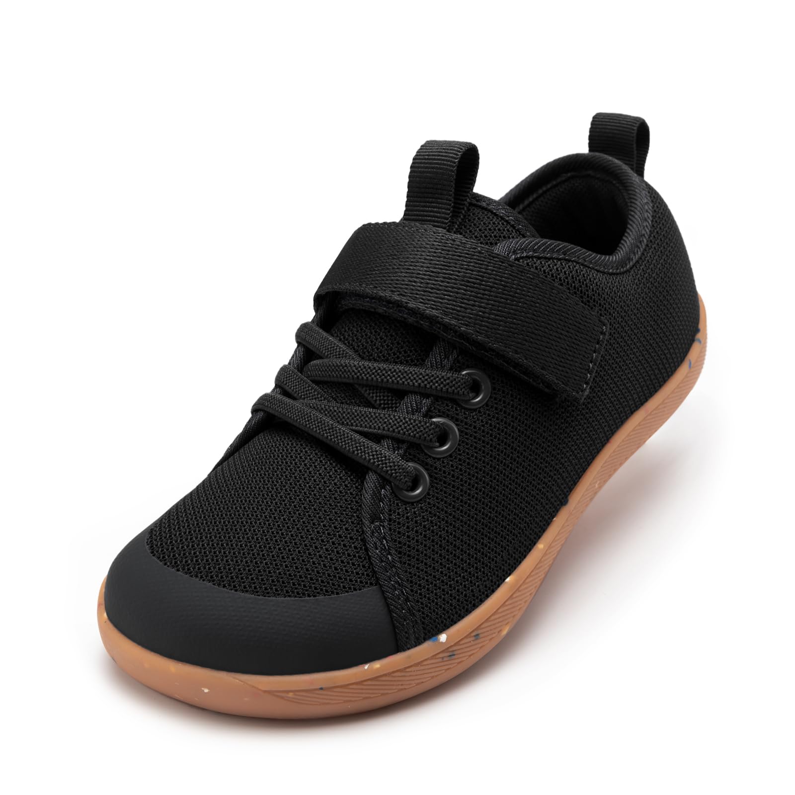 Rihero Toddler Little Big Kids Barefoot Shoes Boys Girls Wide Toe Box Walking Shoes Breathable Black Sneakers Size 3
