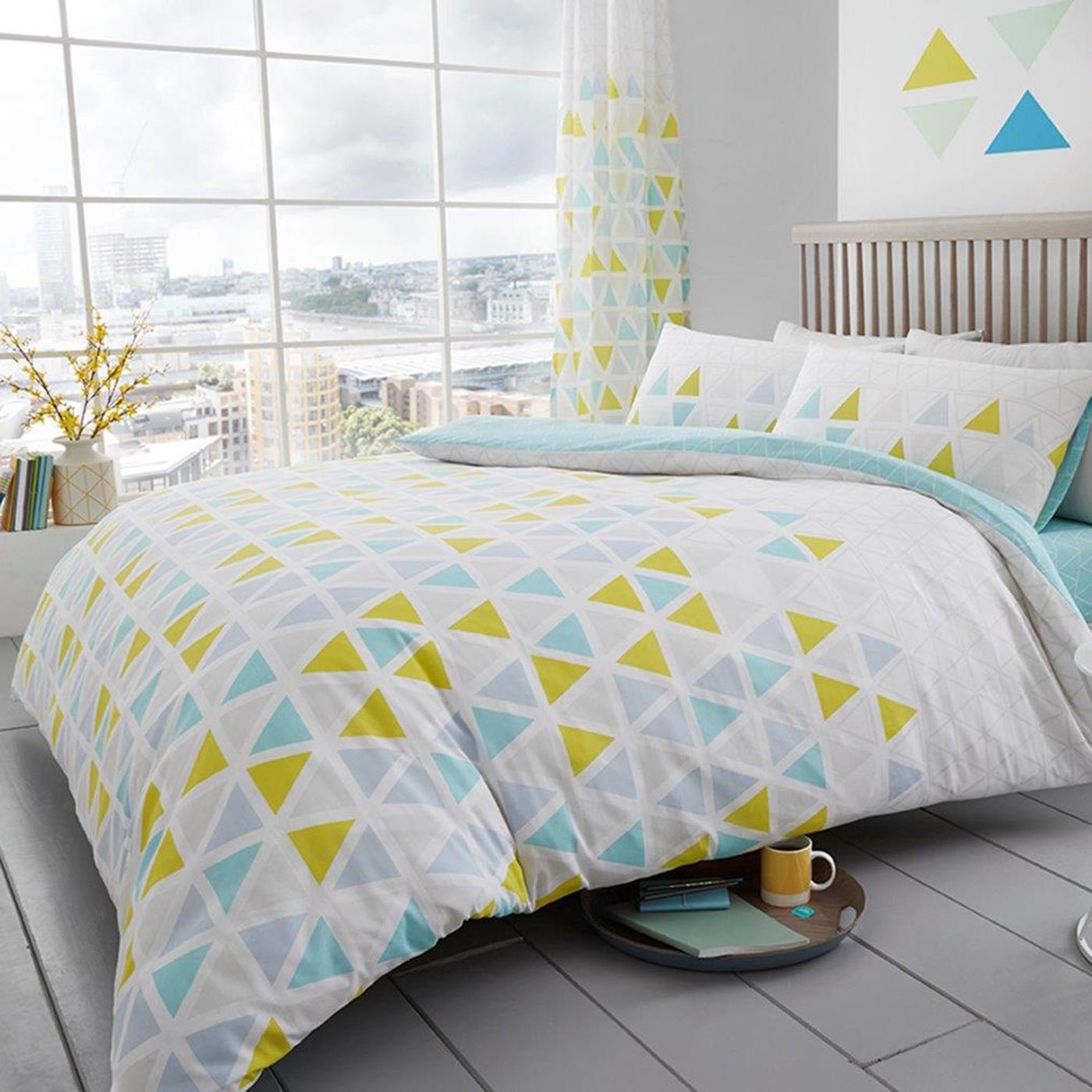 Gaveno Cavailia Luxury GEO TRIANGLE Bed Set with Duvet Cover and Pillow Case, Polyester-Cotton, Teal, King