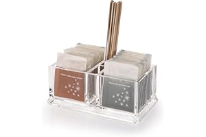 BTSKY Acrylic Sugar Packet Holder Clear Tea Bag Organizer Sugar Bag Caddy Dispenser for Coffee Bar, Coffee Stirrers Straws Sm
