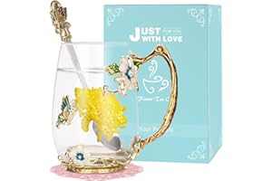 Wisolt Mothers Day Gifts for Mom Glass Tea Mugs for women Gifts for Mom Grandma Sister Coworker Teacher Friend Glass Coffee Mug with Spoon Set Valentines Gifts for Women Anniversary Christmas