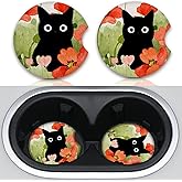Adastrah Car Coasters for Cup Holders,Balck Cat Cute Car Assecories for Women,Pack of 2 Cup Holder Coasters for Car,2.75