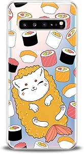 Anreda TPU Case Compatible for Samsung S21 Ultra S20 FE S10 Plus Note 20 S9 S8 Smooth Print Food Women Design Cat Sushi Pattern Kids Kawaii Fish Slim fit Cover Cute Cute Soft Flexible Girls Clear