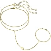 M MOOHAM Initial Hand Chain for Women - Dainty Gold Ring Bracelet Hand Chain for Women Trendy, Letter A-Z Initial Link Charm Bracelets Personalized Gold Jewelry Gifts