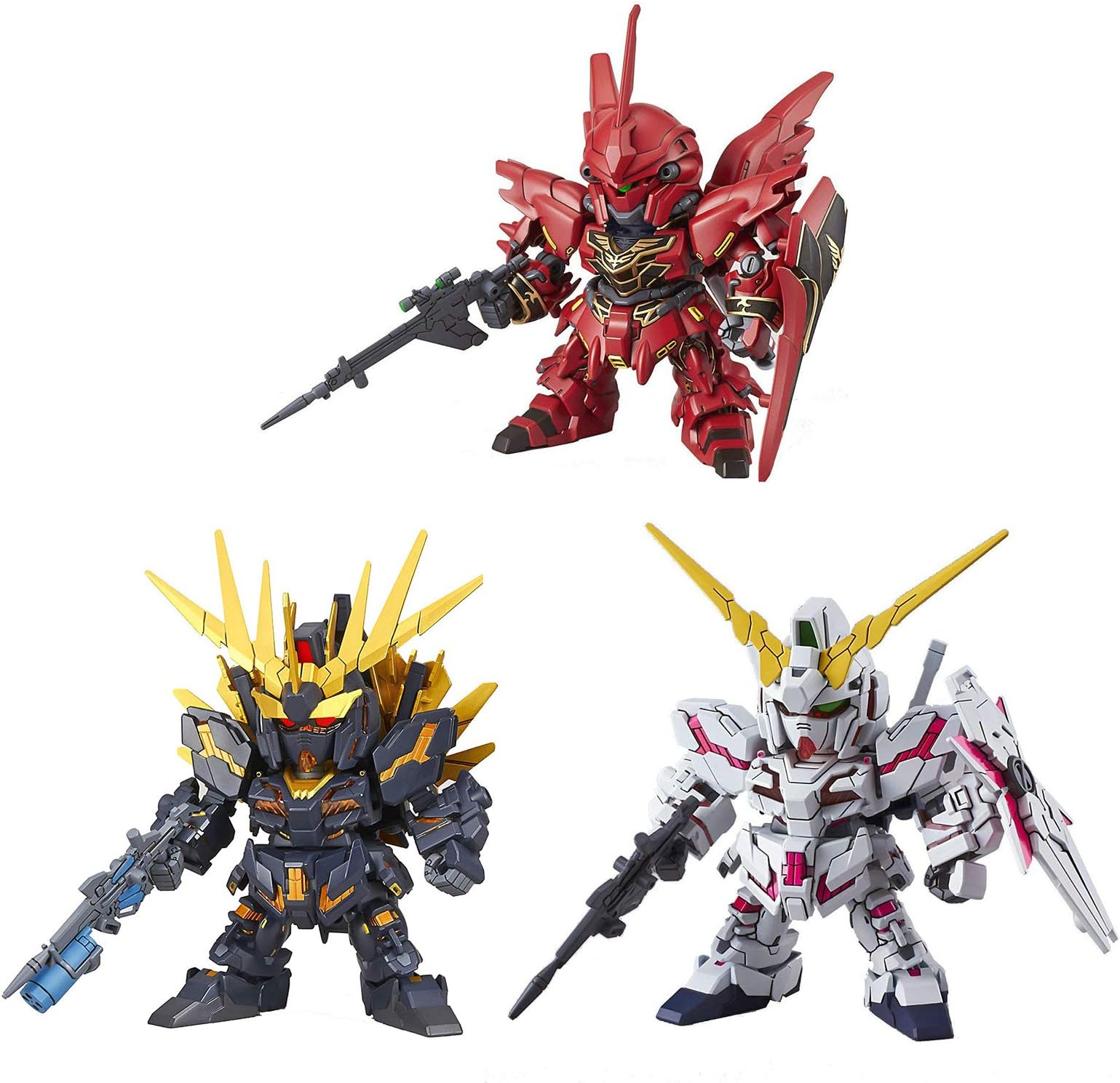 3 SD EX-Standard Gundam Assembly Model Bundle - RX-0 Unicorn, Unicorn Banshee Norn & Sinanju MSN-06S (Japan Import)