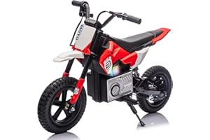 Bluefun Electric Motorcycle for Kids 3-8, 24V Dirt Bike with 200W Hub Motor & Adjustable Speed (3.1-9.3MPH), LED Lights, Rear Shock Absorber, Lightweight 40.8lbs Ride-On Bike(Red)