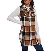 SweatyRocks Women's Flannel Plaid Vest Sleeveless Button Down Blazer Jacket Coat Fall Winter Trendy Vests