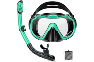 PIYAZI Snorkeling Gear for Adults, Adult Snorkel Set with Panoramic Anti-Leak and Anti-Fog Tempered Glass Snorkel Mask, Dry Top Snorkel, Snorkle Mask Set Adult with Mesh Bag Ear Plug for Snorkeling