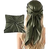 CHUNG Women 35“ Large Satin Scarf Solid Color Silk Feel Square Wraps Big Hair Bandanas 90cm Headscarf Necktie