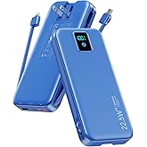 Portable Charger, 12000mAh 22.5W Fast Charging Power Bank with Built-in Cables & Wall Plug, Travel Essentials Battery Pack with LED Display, USB C External Battery Bank for iPhone iPad, Samsung Navy