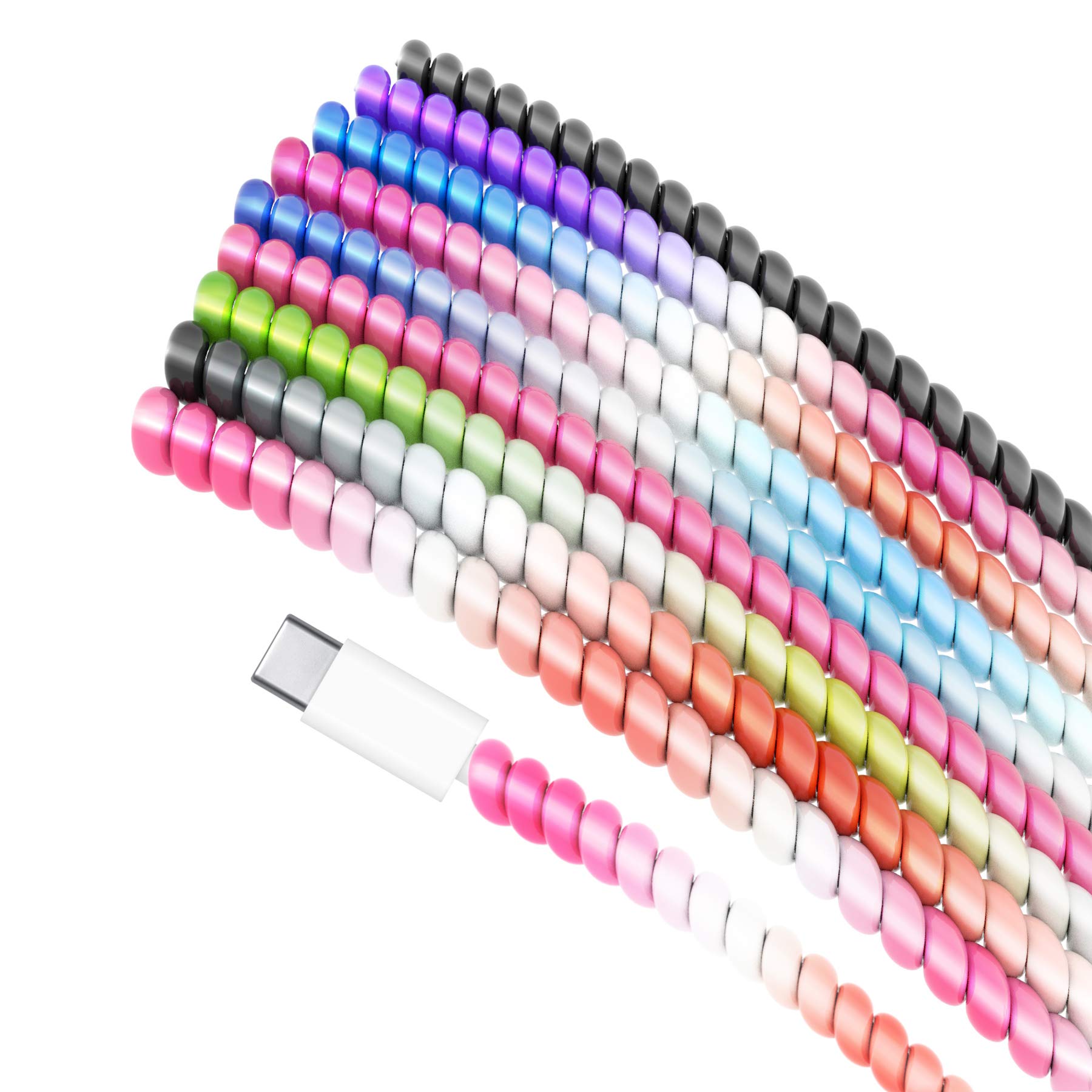Larcenciel Spiral Cable Protector Covers, 9 Pcs ABS Metallic Rainbow Pet Cord Protectors Flexible USB Cable Sleeve Strain Relief for Charging Cable, Earphone Cord, Protect Pets from Chewing(120cm/pc)