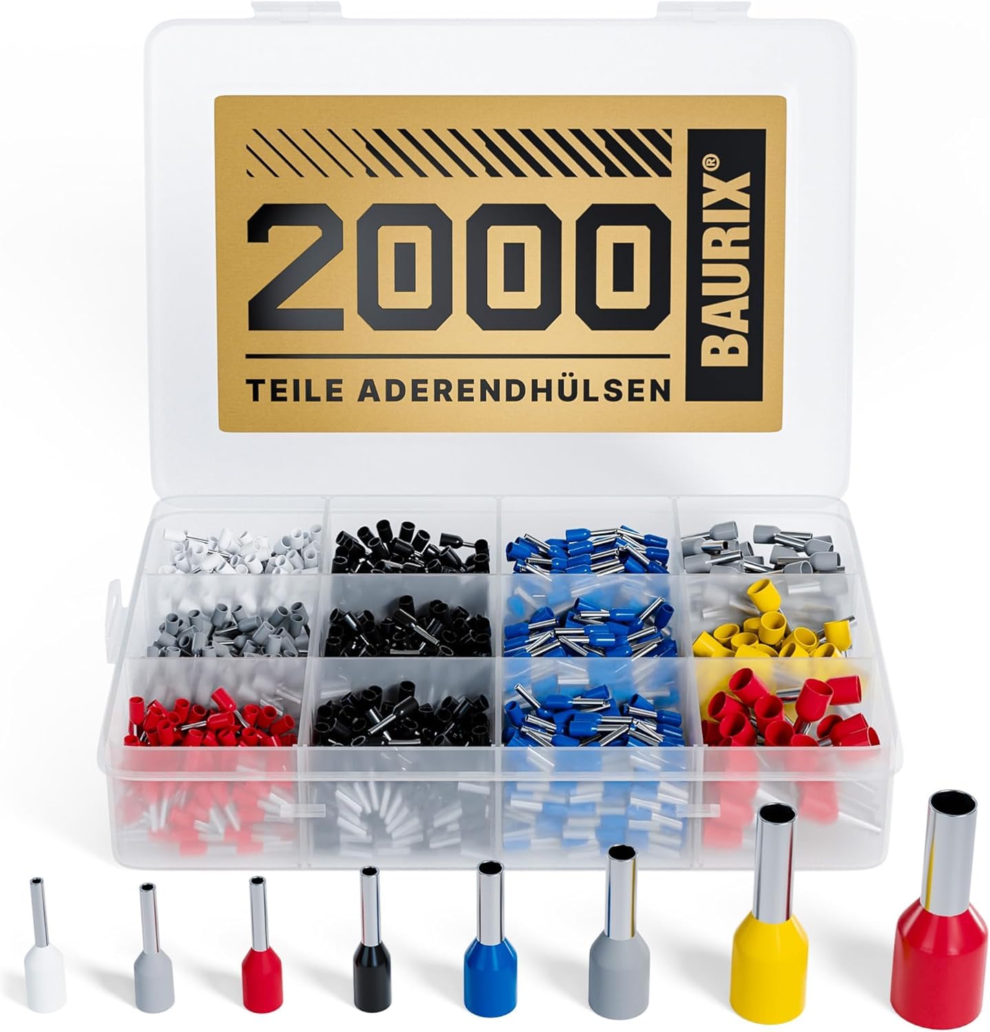 BAURIX® Wire Ferrules Assortment 2000pcs – Insulated Wire End Sleeves Kit [0.5–10 mm²] – Crimp Ferrules Set – Cable End Terminals According to DIN Standards – Crimping Pins for Electrical Wiring — image 1