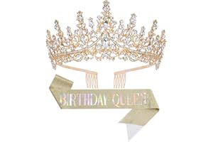 Papoopy Birthday Tiara Crown with Sash for Women, Headband Hair Accessories for Wedding Party Costume