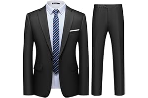 WULFUL Men's 2 Piece Slim Fit Suit Set One Button Blazer Jacket Pants Tuxedo Set for Party, Wedding and Business