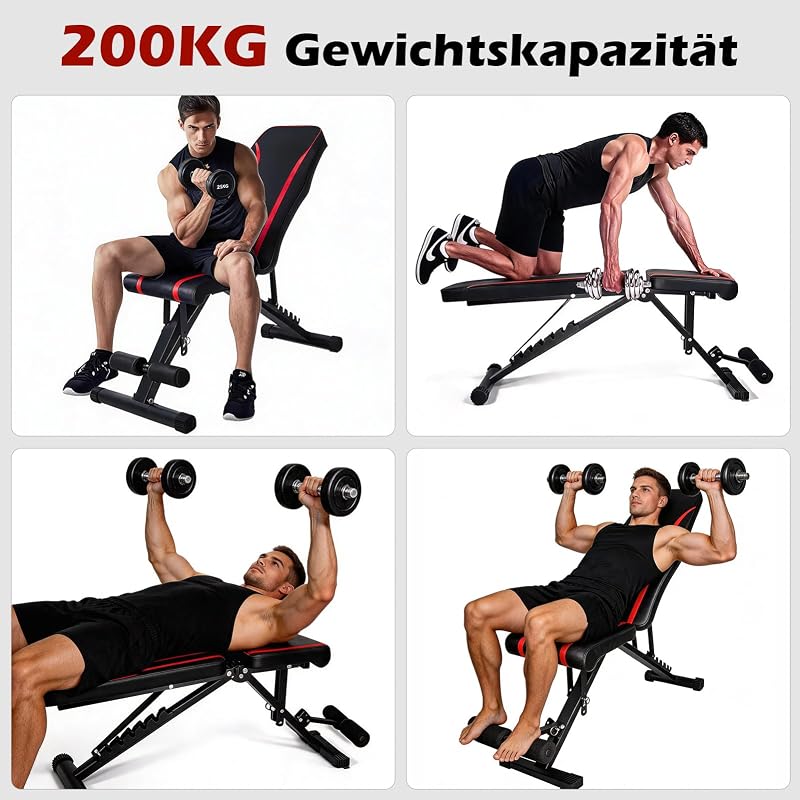 Banc de musculation pliable multifonction avec dossier réglable à 8 positions, banc de fitness 6 en 1 pour la maison ou la salle de gym, capacité de poids de 200 kg