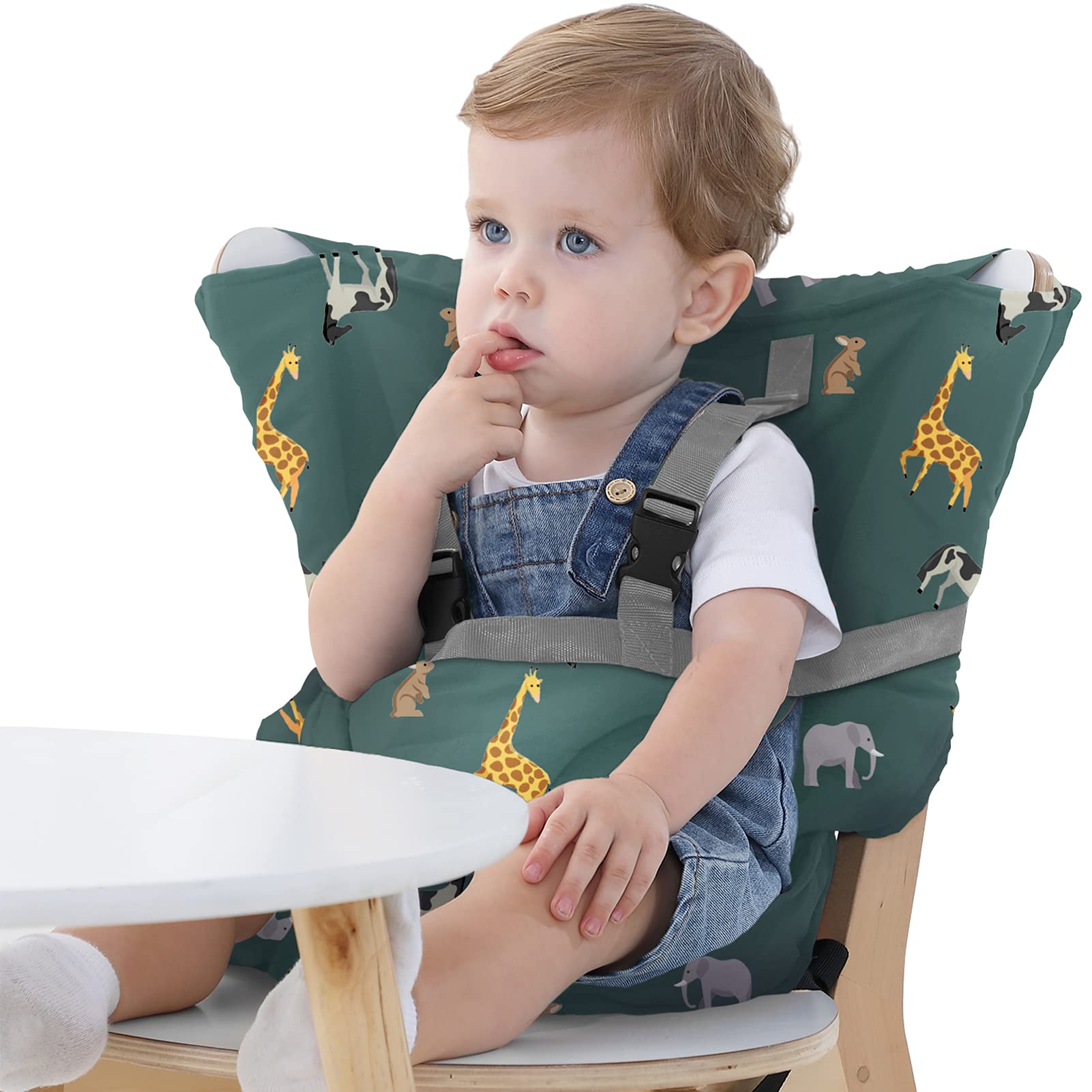 Vine Easy Seat Portable Travel High Chair | Adjustable, Safety, Washable | Toddler High Chair Seat Cover | Convenient Cloth Travel High Chair Fits in Your Handbag, Grey Animal