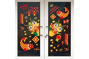 Glenmal Chinese New Year Window Clings 2024, Lunar New Year Window Clings, Year of The Dragon Window Clings, Spring Festival Fu Character Decoration for Wall Home Office(46 Pieces)