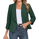 BSYUROS Women's Blazer 3/4 Sleeve Open Front Blazers Slim Fit Casual Work Lightweight Suit Jacket