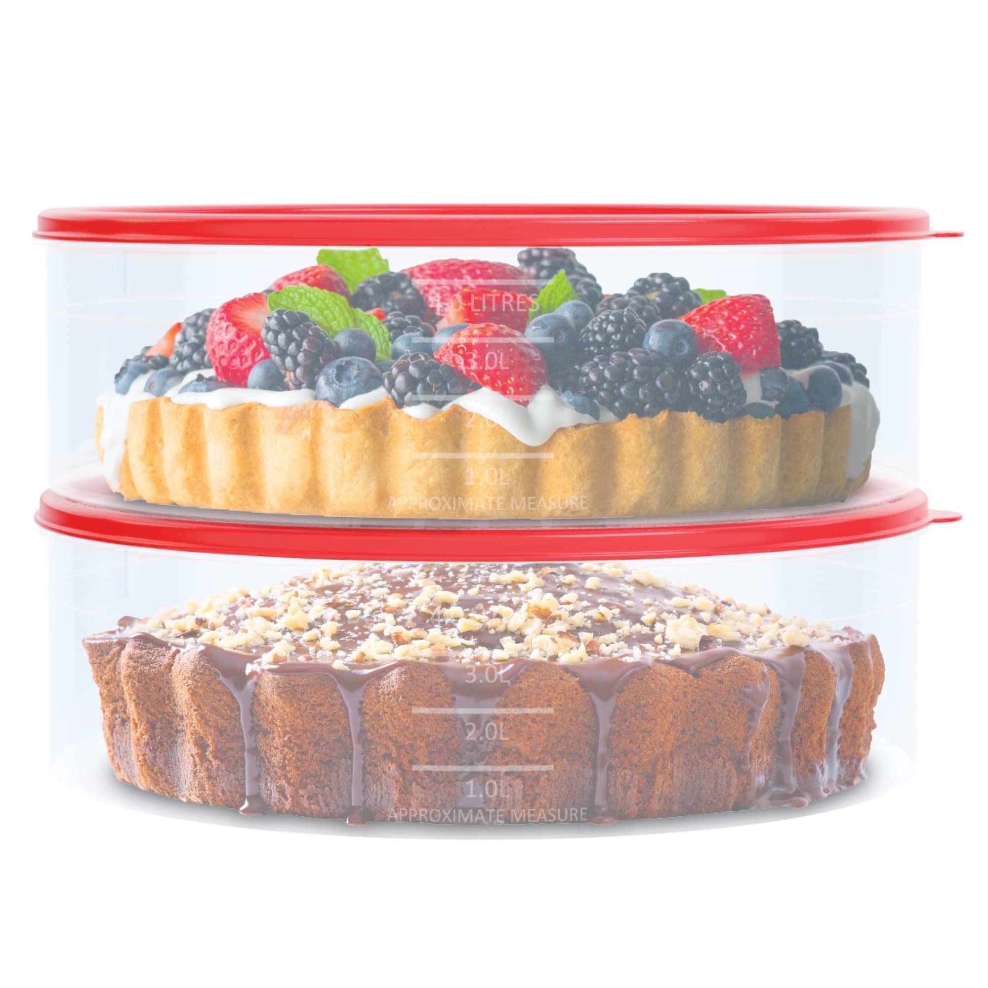 Photo 1 of 2 Pack Pie Carrier Cake Storage Container with Lid | 10.5" Large Round Clear Plastic Cupcake Cheesecake Muffin Flan Cookie Tortilla Holder Storage Containers Airtight | Pie Keeper Transport Container