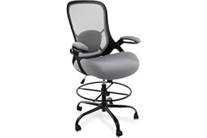 HYLONE 400lbs Heavy Duty Drafting Chair 5" Thickened Seat Office Chair with Flip-Up Armrests Tall Ergonomic Computer Chair with Lumbar Support and Adjustable Footrest Ring Standing Desk Chair(Grey)
