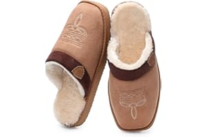 OOW Cowboy Boot Slippers for Mens Western House Slippers Indoor and Outdoor Square Toe