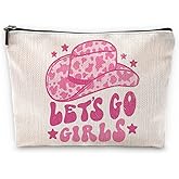 Sufamb Let's Go Girls Hot Pink Preppy Glitter Cowgirl Hats Makeup Bag,Western Country Cowgirl Cosmetic Pouch for Women Girls,Christmas Birthday Gifts for Teen Girls,Cowgirl Gifts for Girls