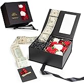 Money Pull Box for Cash Gift - Luxury Money Pull Out Flower Gift Box with Lid Flower and Ribbon, Unique Birthday Gift Box for Wife, Girlfriend, Mother, Friend