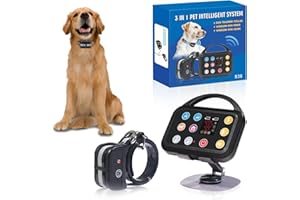 Plkm Dog Wireless Fence Indoor Outdoor Electric Fence Dog Training Collar 3 in 1 Pet Intelligent System, Out-of-Range Reminder AI Technology, Adjustable Range Shock Strength, Waterproof Rechargeable