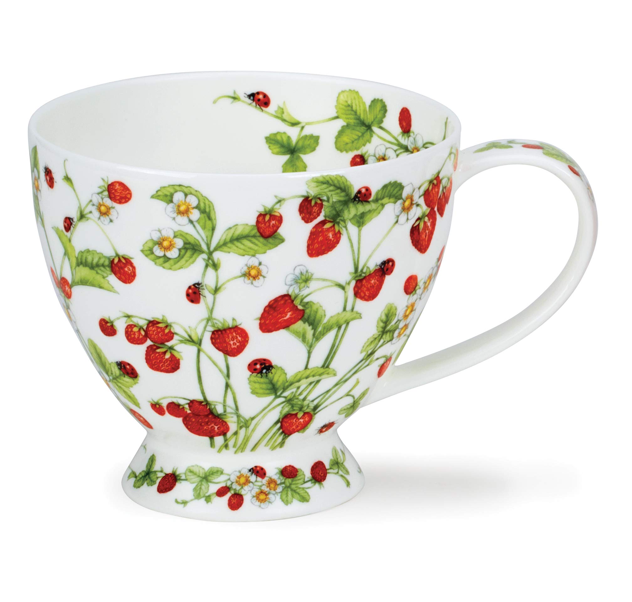 Dunoon Bone China Skye Mug - Strawberries, 0.45l, Modern, Floral, Glossy, Reusable, Dishwasher Safe