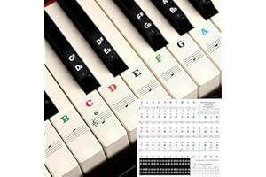 Amabro Waterproof Piano Stickers for 37/49/54/61/88 Key, Transparent Removable Piano Keyboard Letters, Reusable Piano Keyboard Note Labels Piano Stickers for Beginners(Multicolour)