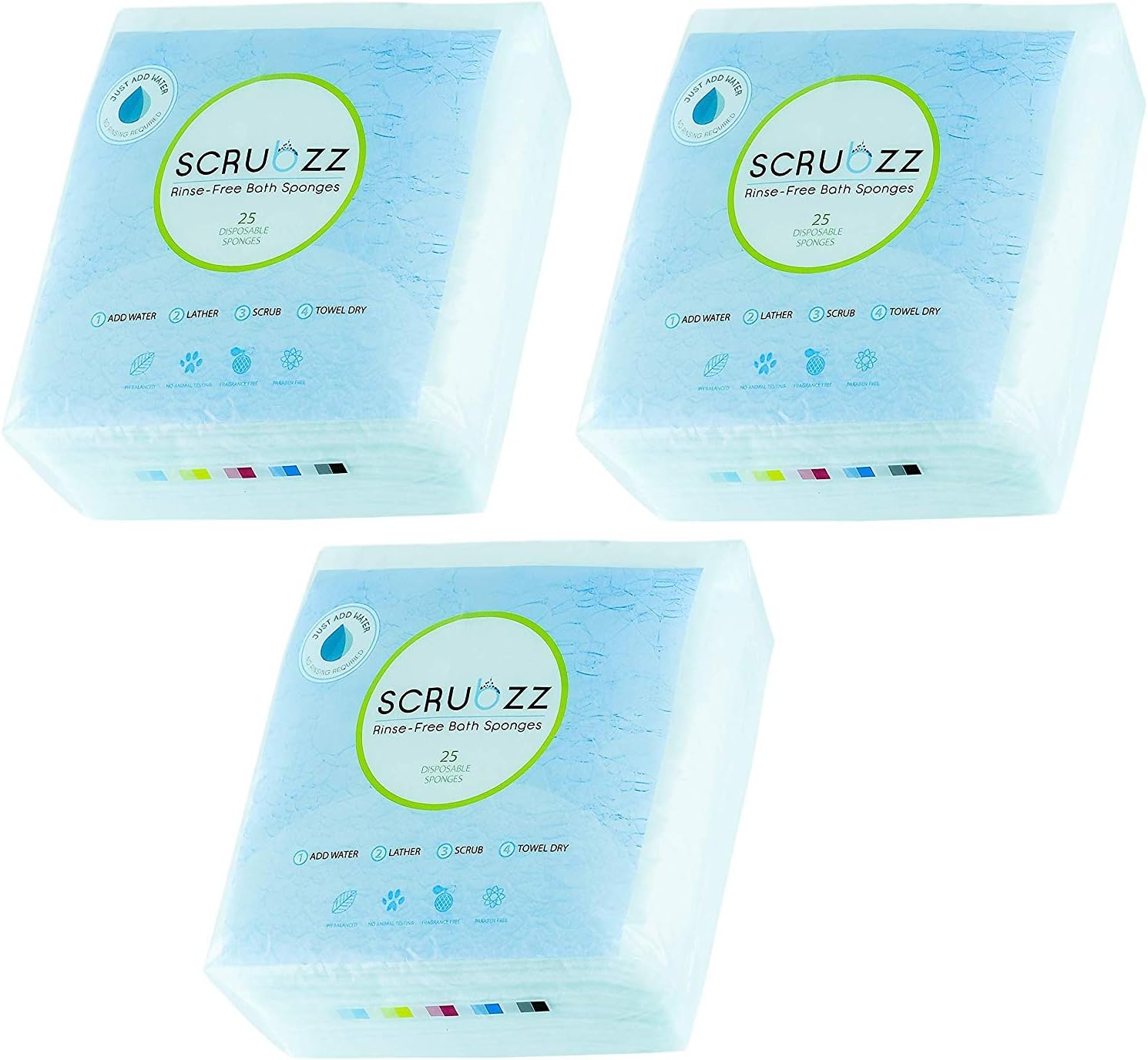 Scrubzz Disposable No Rinse Bathing Wipes - All-in-1 Single Use Shower Wipes, Simply Dampen, Lather, and Dry Without Shampoo or Rinsing, 75 Count (3 Pack)