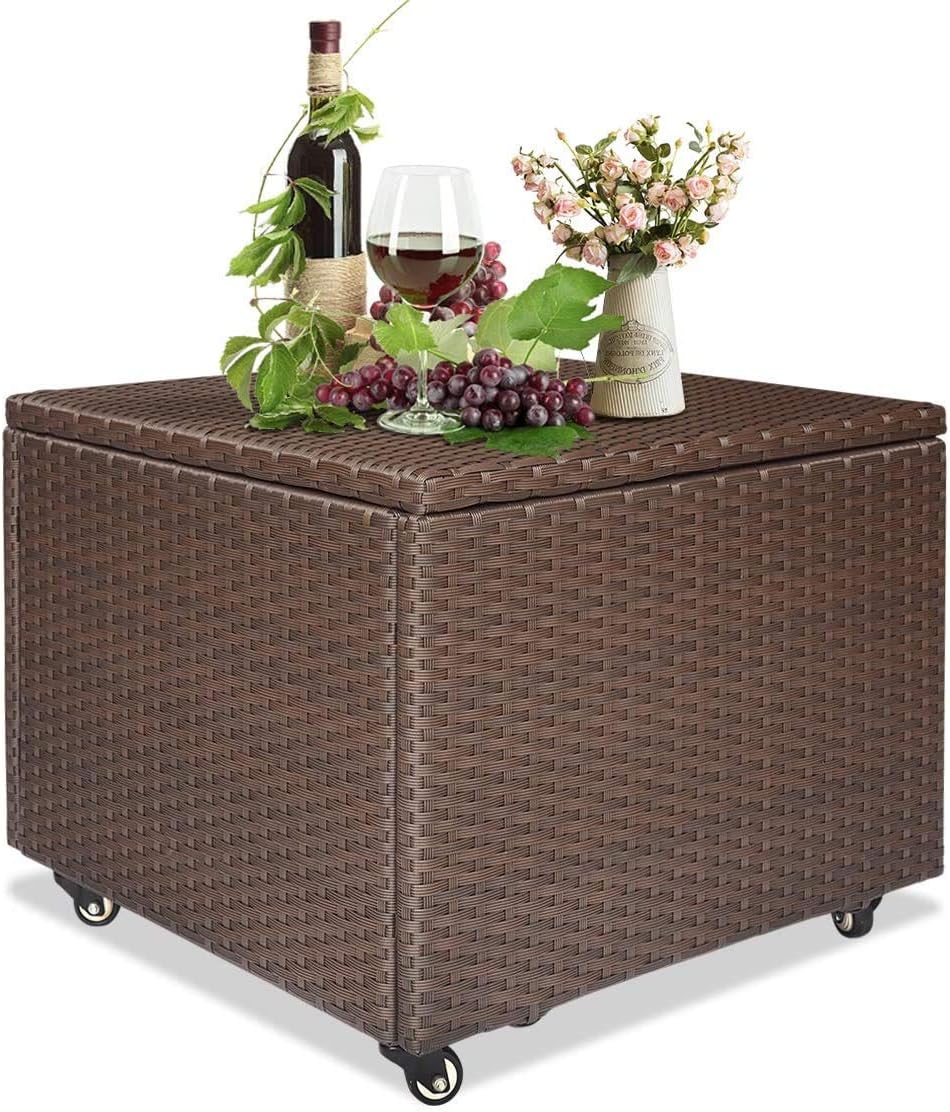 Outdoor Patio Wicker Storage Container Deck Box made of Antirust Aluminum Frames and Resin Rattan, 20-Gallon (Brown) (Medium, Brown)