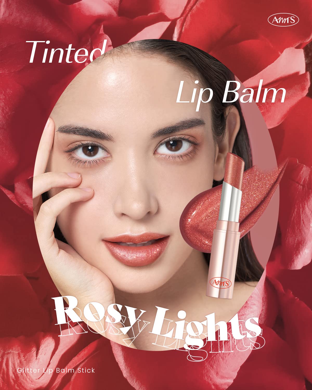 AMTS Tinted Lip Balm - Rosy Lights | Hydrating Glitter Lipstick | Pearl Shimmering Daily Lip Makeup for dry, cracked, chapped lips | korean beauty Moisture Lip Tint