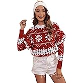 Amegoya Women's Funny Ugly Christmas Knitted Sweaters Crewneck Cute Reindeer Sweater Pullover for Holiday Party