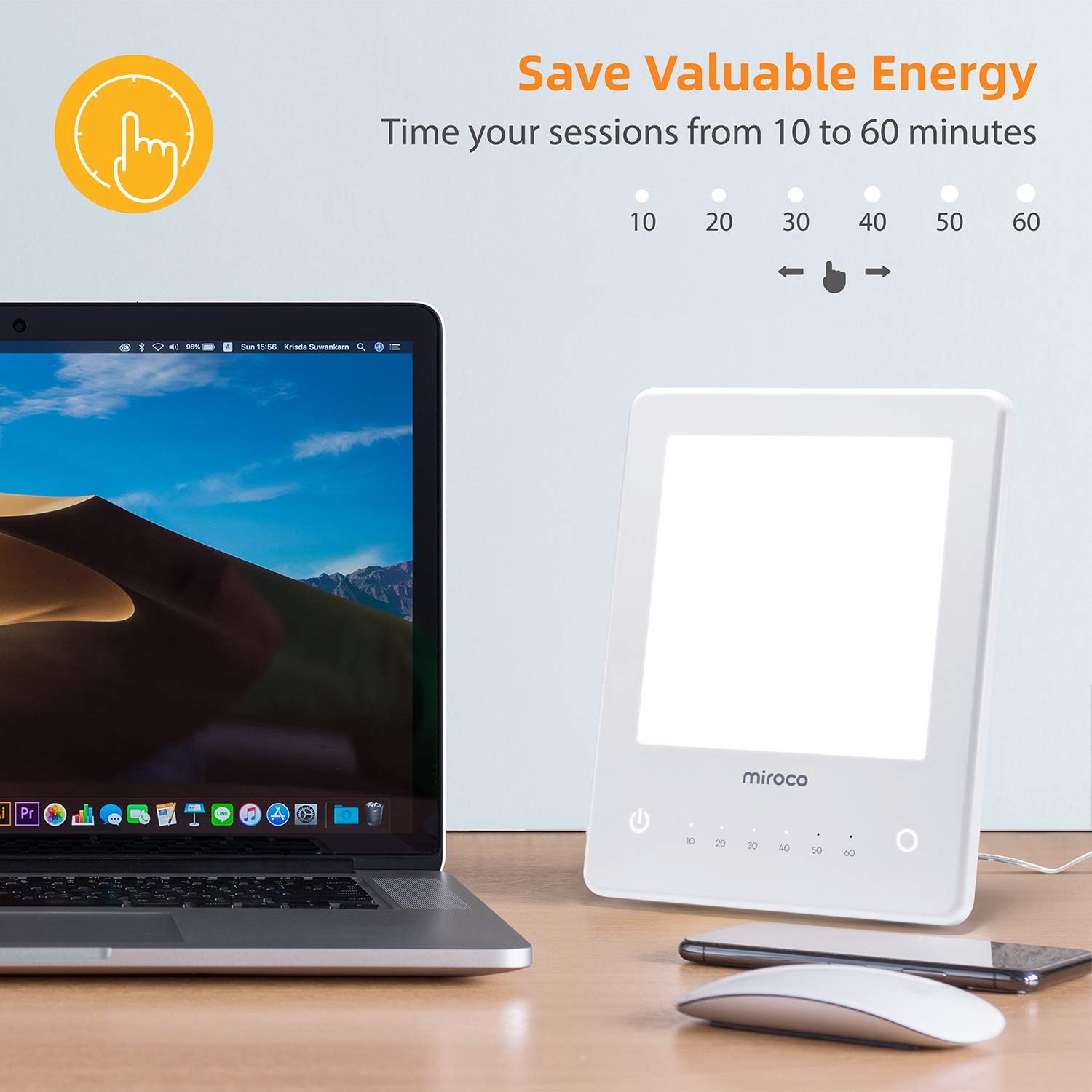 Light Therapy Lamp, Miroco UV Free 10000 Lux Brightness, Timer Function, Touch Control, Standing Bracket, for Home/Office Use: Health & Personal Care