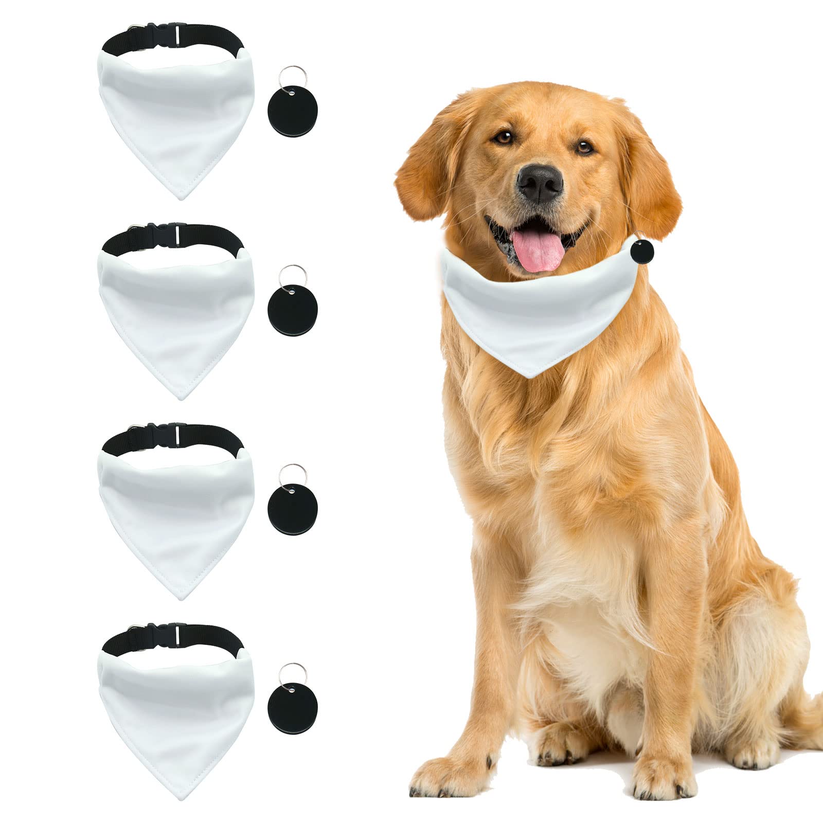 URROMA 4 Pieces White Dog DIY Pet Bandana, Pet Sublimation Blank Bandana Collar Adjustable Buckle Dog Triangle Collar for Dogs Pets, XL