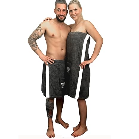 JEMIDI Sauna Kilt Saunakilt von M-XXL Baumwolle Frottee Sarong Herren Anthrazit Grau mit Stickerei 100% Baumwolle Saunakilt S