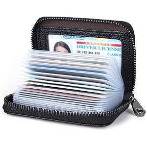 Suweibuke Genuine Leather Credit Card Holder Zipper Wallet RFID Blocking Secure Card Case ID Case Organizer (Classic-Black Pe