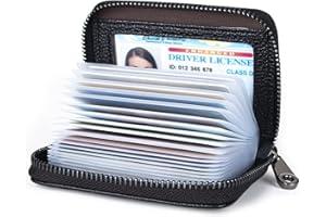 Suweibuke Genuine Leather Credit Card Holder Zipper Wallet RFID Blocking Secure Card Case ID Case Organizer (Classic Black)