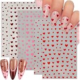 6 Sheets Small Heart Nail Art Stickers Decals 3D Self-Adhesive Red Pink Hearts Nail Decals Valentine Glitter Design Nail Stickers for Women Manicure Valentine's Day Nail Decoration Supplies