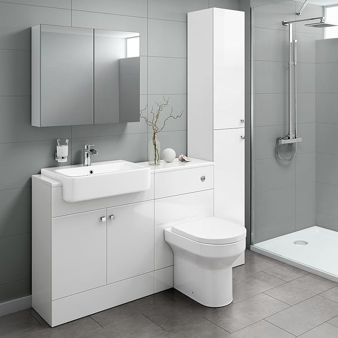 Combined Vanity Unit Bathroom Gloss White Suite Pan BTW Toilet WC Basin Sink iBathUK Amazon.co