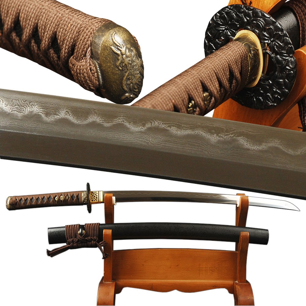 YJ COOL 100% Hand Forged Japanese Wakizashi Samurai Sword Clay Tempered Folded 1095 Carbon Steel Full Tang